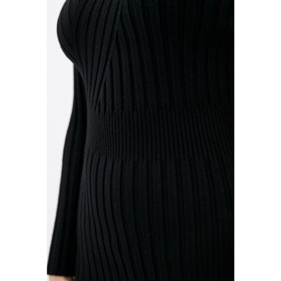 DASTI Bodycon Black Midi Dress Long Sleeve Black Vestido Negro - Picture 5 of 6